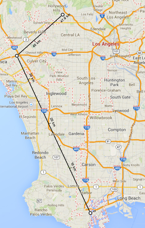 First three locations mapped with distance plotted as the crow flies